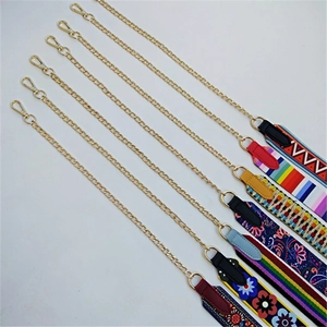 Colorful printed strap for women's bags with gold metal chain and swivel lobster clasps