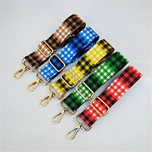 Adjustable colorful checkerboard pattern canvas bag straps with gold metal hardware