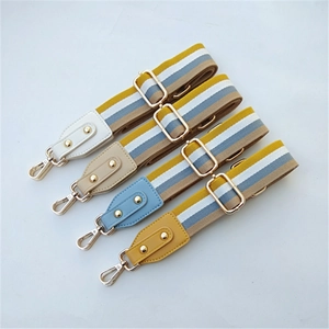 Ethnic striped replacement bag straps with golden buckles and leather ends in 4 colors