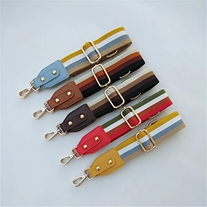 Ethnic Striped Bag Strap Adjustable Wide Shoulder Strap Replacement For Crossbody Handbag Cotton PU Leather Alloy Buckle