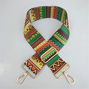 Adjustable wide replacement shoulder strap with colorful ethnic geometric patterns