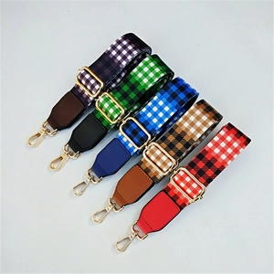 Adjustable colorful wide shoulder straps for bags with plaid patterns and gold hardware