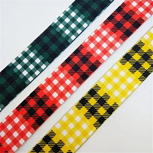 Adjustable ethnic canvas bag straps in red, green and yellow plaid patterns