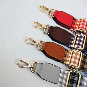 Adjustable woven wide shoulder straps for handbags with golden metal lobster clasps
