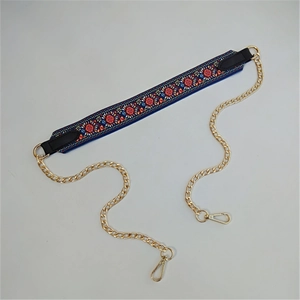 Ethnic style jacquard strap with bohemian geometric patterns and golden metal chain