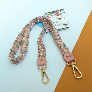 Woven tweed bag strap with pearl accents and gold metal hooks for crossbody bags