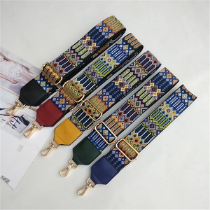 Women's Wide Adjustable Bohemian Ethnic Bag Strap Replacement Polyester Woven Geometric Pattern Shoulder Crossbody Bag Strap With Gold Clasp