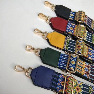 Adjustable wide bohemian shoulder straps with colorful geometric patterns and gold hooks
