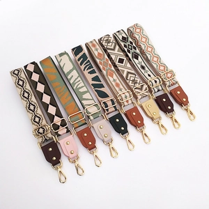 Breiter Verstellbarer Taschengurt Polyester Baumwoll Gurtband Lederenden Ethnisch Boho Jacquard Umhängetasche Riemen