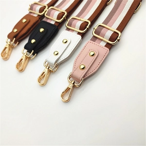 Adjustable striped wide bag straps in four colors with gold metal buckles and hooks