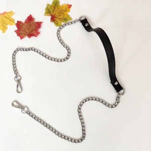 Silver metal chain strap with black PU leather handle and rotatable lobster clasps for bags