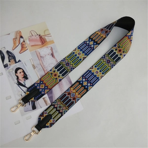 Ethnic style embroidered replacement strap with colorful weaving and golden metal hooks