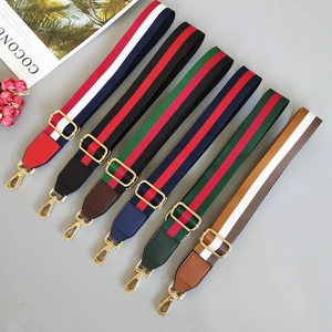 Adjustable Wide Shoulder Strap For Handbags Ethnic Style Striped Cotton Webbing Replacement Bag Belt With Metal Clasp