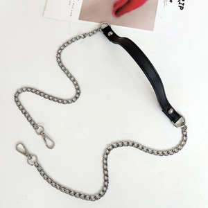Silver metal chain strap with black faux leather shoulder pad and lobster clasps