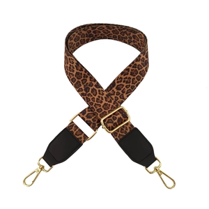 Adjustable leopard print wide shoulder strap with gold metal lobster clasps for handbags