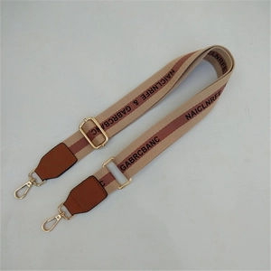 Close-up of khaki and brown canvas strap with adjustable gold hardware and leather ends