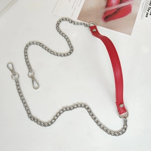 Red PU leather and silver metal chain strap replacement with lobster clasps for handbags