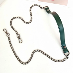 Gunmetal chain strap with dark green PU leather handle and lobster clasps for bags