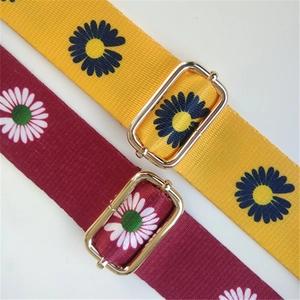 Adjustable wide replacement straps with daisy patterns and gold metal buckles