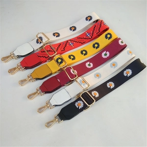 Adjustable colorful wide replacement shoulder straps with floral embroidery and metal buckles