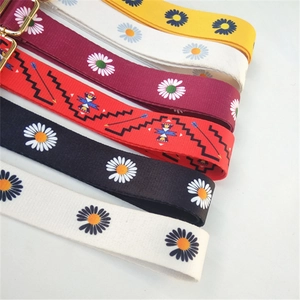 Ethnic style colorful braided shoulder straps with floral daisy and geometric patterns