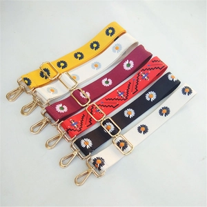 Ethnic style adjustable wide shoulder straps with floral patterns and gold metal buckles