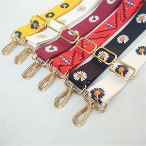 Ethnic style wide replacement shoulder straps with daisy patterns and gold metal clips