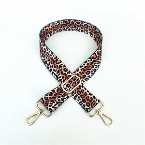 Adjustable leopard print replacement shoulder strap with gold metal lobster clasps