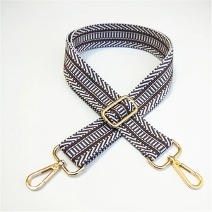 Adjustable wide replacement shoulder strap with brown geometric patterns and gold clips