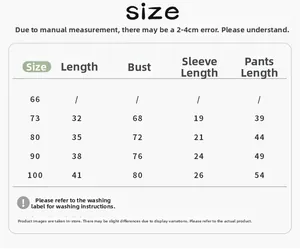 Detailed size chart for baby long sleeve sweatshirt set including shirt and pants measurements