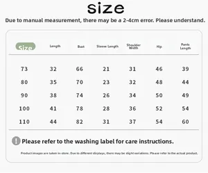 Detailed size chart for girls' autumn sweatshirt set with measurements from 73 to 110