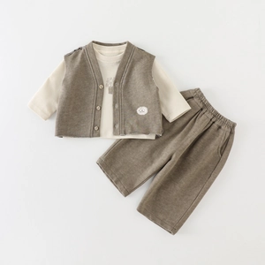 Toddler Boy Autumn Clothing Set Cotton Vest Long Sleeve T-Shirt And Pants Casual Korean Style Baby Outfit Soft Comfortable
