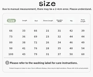 Size guide for baby girl autumn suit showing measurements for sizes sixty-six to one hundred