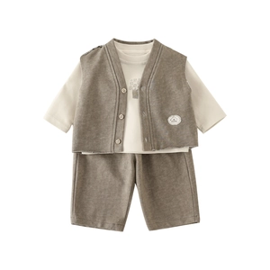 Infant toddler boy autumn 3-piece set with vest, long sleeve t-shirt and shorts
