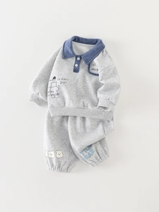 Survêtement gris à manches longues avec ours pour bébés et tout-petits de 0 à 3 ans