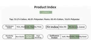 Detail of fabric composition and size guide for girls cotton hoodie and pants set
