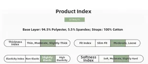 Size chart showing 100% cotton suspenders and polyester blend tee fabric specifications