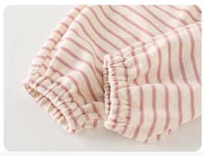 Detailed close-up of soft cotton knit striped pants with high-quality elastic cuffs