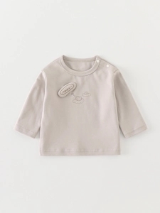 T-Shirt à Manches Longues en Mélange de Coton pour Bébé Avec Boutons à l'Épaule Imprimé Hérisson Col Rond Haut Décontracté