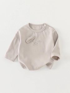 T-shirt à manches longues en coton pour bébé avec imprimé hérisson et boutons