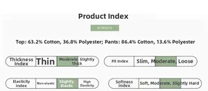 Size chart showing fabric composition of cotton blend sweatshirt and pants for babies