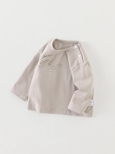 T-shirt bébé à manches longues en coton gris avec motif hérisson et boutons-pression