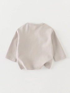 T-shirt classique à manches longues en coton pour tout-petit en couleur beige crème