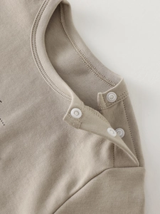 Kids long sleeve cotton t-shirt with shoulder snap buttons and ribbed crew neck in khaki