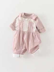 Pink toddler girl long-sleeve tee and lace overall dress two-piece set for spring