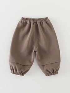 Dark brown kids loose cotton joggers with elastic waist and ribbed cuffs for toddlers