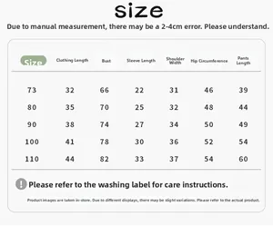 Detailed size chart for baby girls striped sweatshirt and pants set from size 73 to 110
