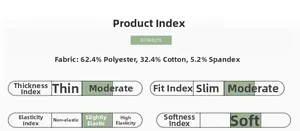 Size chart showing 62.4% polyester fabric composition and material test results