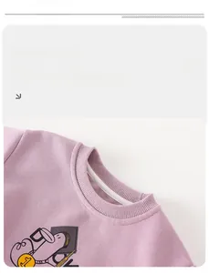 Close-up of baby purple sweatshirt ribbed neckline with high-quality interior binding