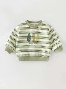 Toddler boys striped long sleeve sweatshirt with cute magic tree cartoon print